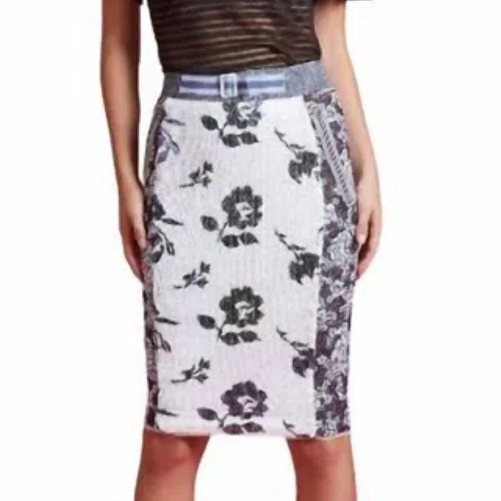 Byron Lars Black and White Floral Pencil Skirt